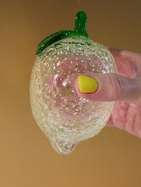 Blown Bubble Glass Lemon Ornament with Green Leaf